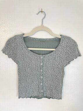 BRANDY MELVILLE John Galt green floral button top